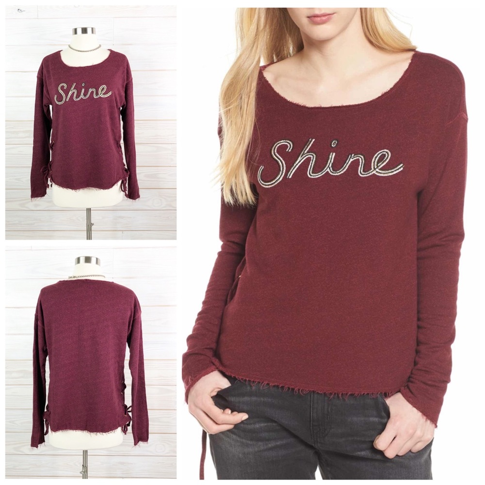 Sundry Shine Lace Up Sweatshirt Sweater Burgundy